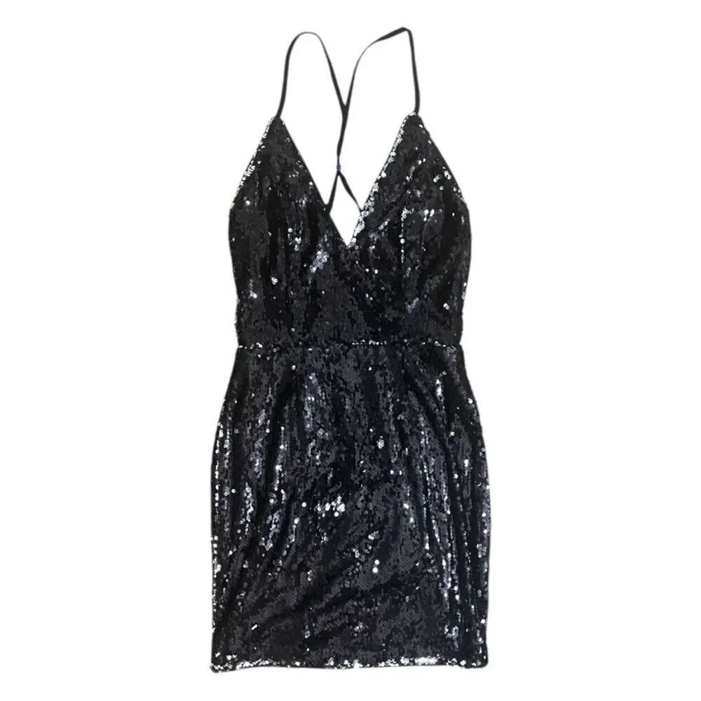 Miss Avenue Sequin Mini Dress Women S Black Strappy Party Club Dress
